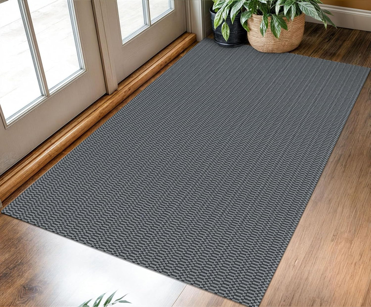 KOZYFLY Washable Entryway Rug 3x5 Ft Area Rugs Cotton Rubber Backed Throw Rugs Indoor Door Mat Kitchen Rugs Braided Floor Carpet for Front Entrance Kitchen Living Room, Grey\/Charcoal Grey