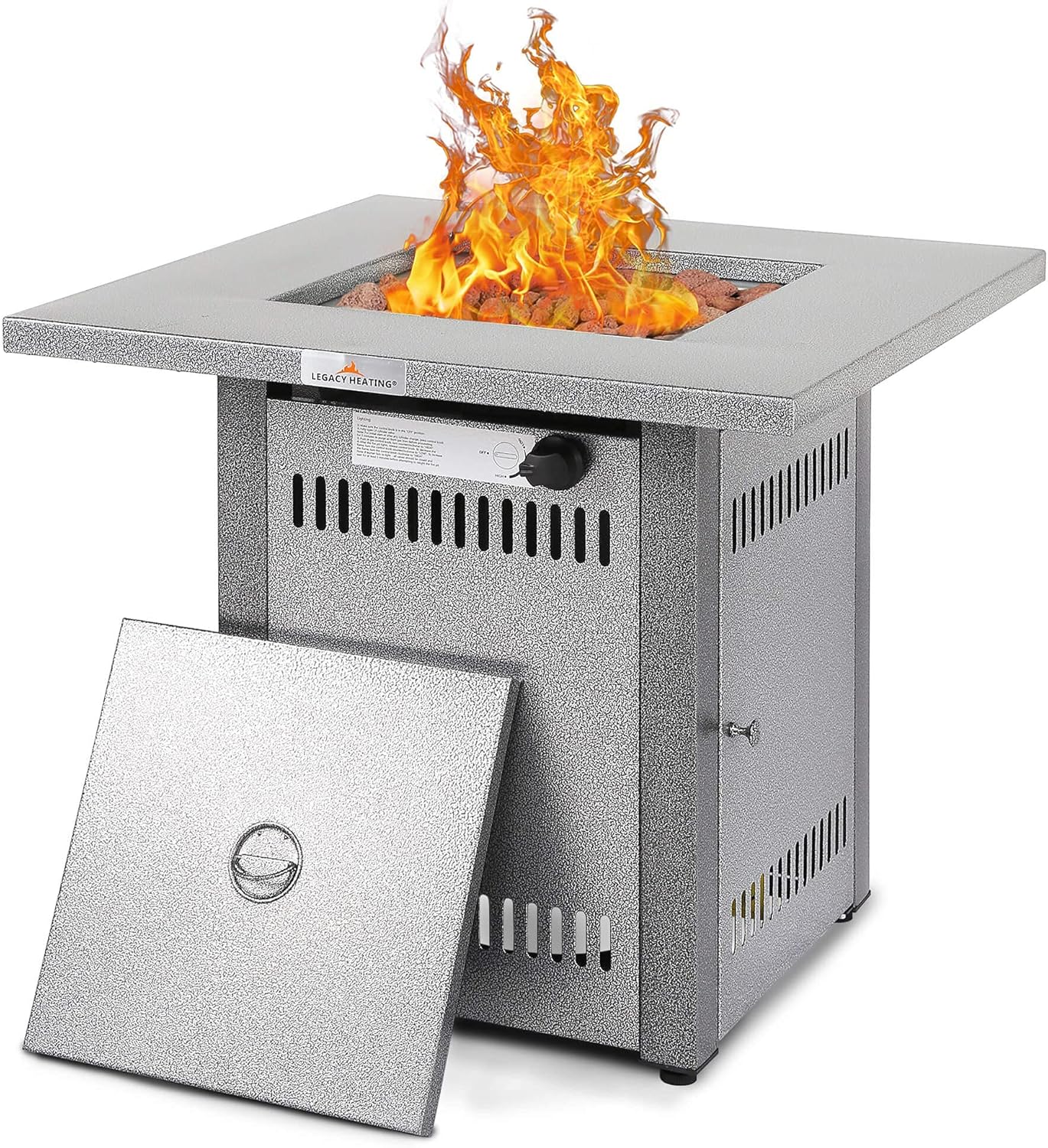 28 Inches 50,000 Btu Outdoor Propane Fire Pit Table with Lid Lava Rocks – 2-in-1 Silver Patio Fireplace for Courtyard, Balcony, and Dining