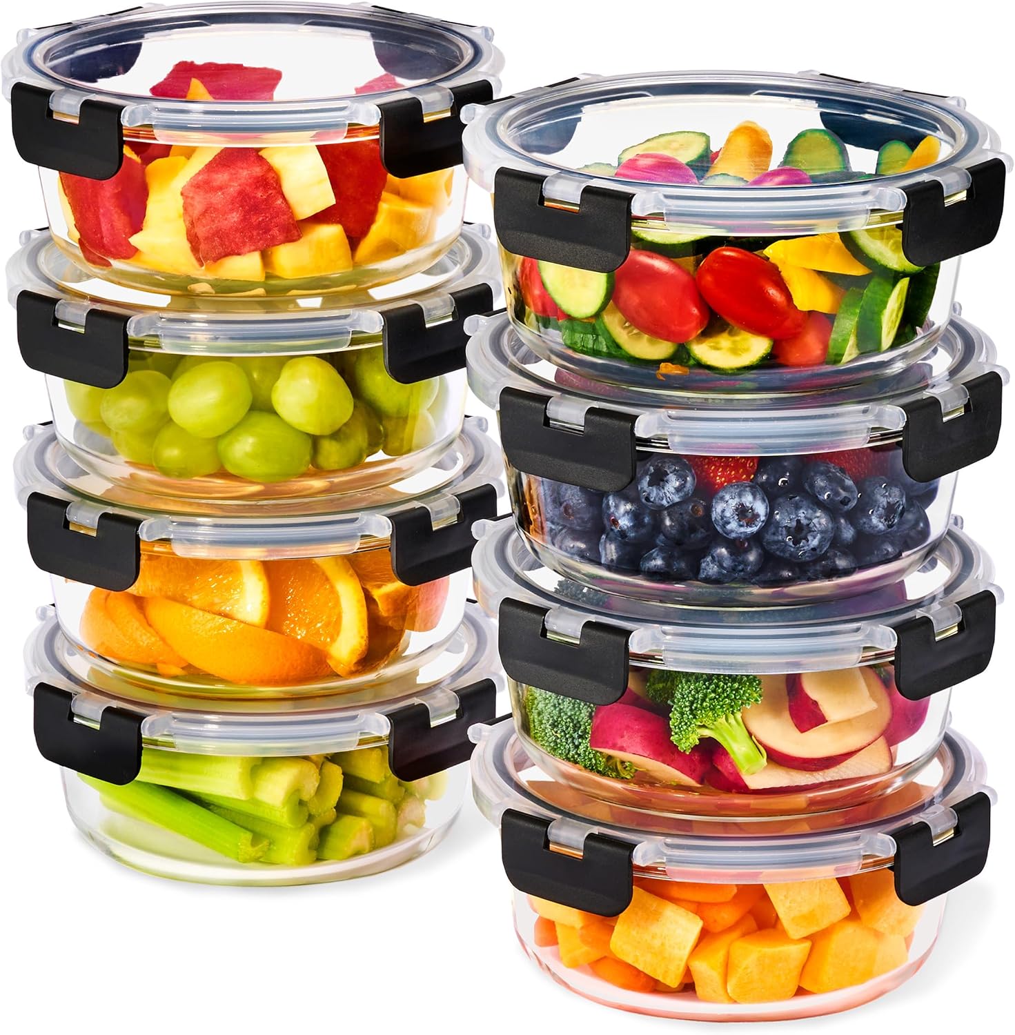 Sorbus 16pc Glass Meal Prep Containers Set \u2013 8 Round 32oz Containers with Airtight Lids \u2013 Freezer, Dishwasher, Oven Safe \u2013 Reusable Food Storage Bowls, 4 Cup Capacity for Meal Prep and Storage