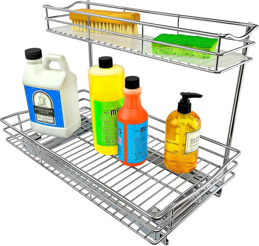 LYNK PROFESSIONAL® Pull Out Under Sink Kitchen Cabinet Organizer - 11.5 in. x 18 inch deep Drawer - Sliding Shelf Organizer for Cabinets and Undersink Storage Shelves - Lifetime Ltd. Warranty \u2013 Chrome