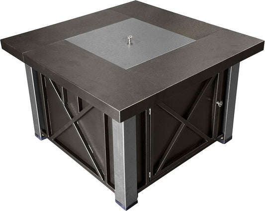 Hiland GSF-DGHSS Decorative Propane Fire Pit, 40,000 BTU, Square, Bronze and Stainless Steel