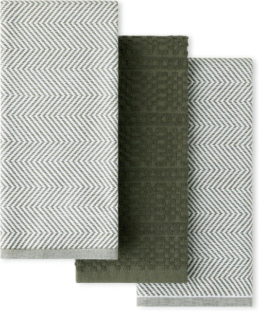 KitchenAid® Evergreen Design Series Heavyweight Textured Oversized Kitchen Towels 3-Pack Set, Absorbent 100% Cotton, Dual-Purpose, Deep Forest Green, 18"x28"