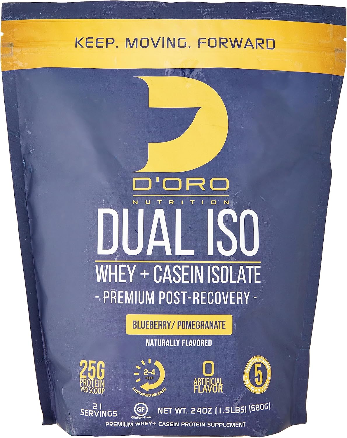 D\u2019Oro Nutrition - Dual ISO Whey & Casein Isolate Protein Powder - Blueberry & Pomegranate Flavor - Premium Post Recovery Protein Powder - 27G of Protein Per Scoop