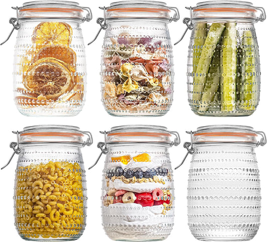 32 Oz Glass Mason Jars with Airtight Lids 6 Pack, Wide Mouth Canning Jars with Clip Top Lids for Kitchen Storage Pickling Salad Jams Coffee Beans