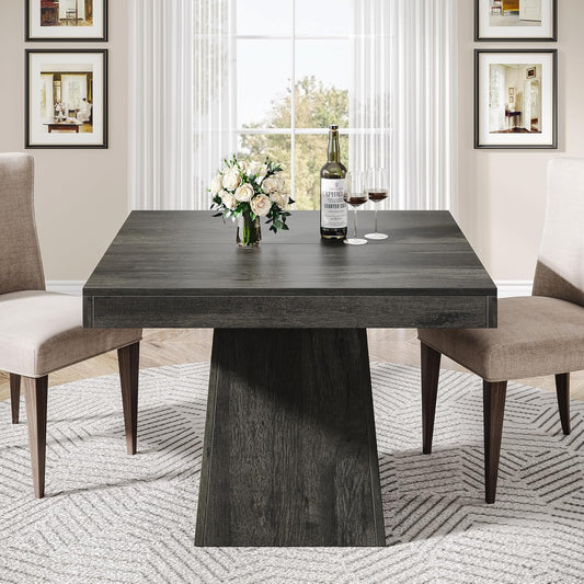 Tribesigns Square Dining Table for 4, 31.5-Inch Small Kitchen Table with Sturdy Pedestal Base, Farmhouse Dinner Table for Dining Room, Living Room, Kitchen (Gray)