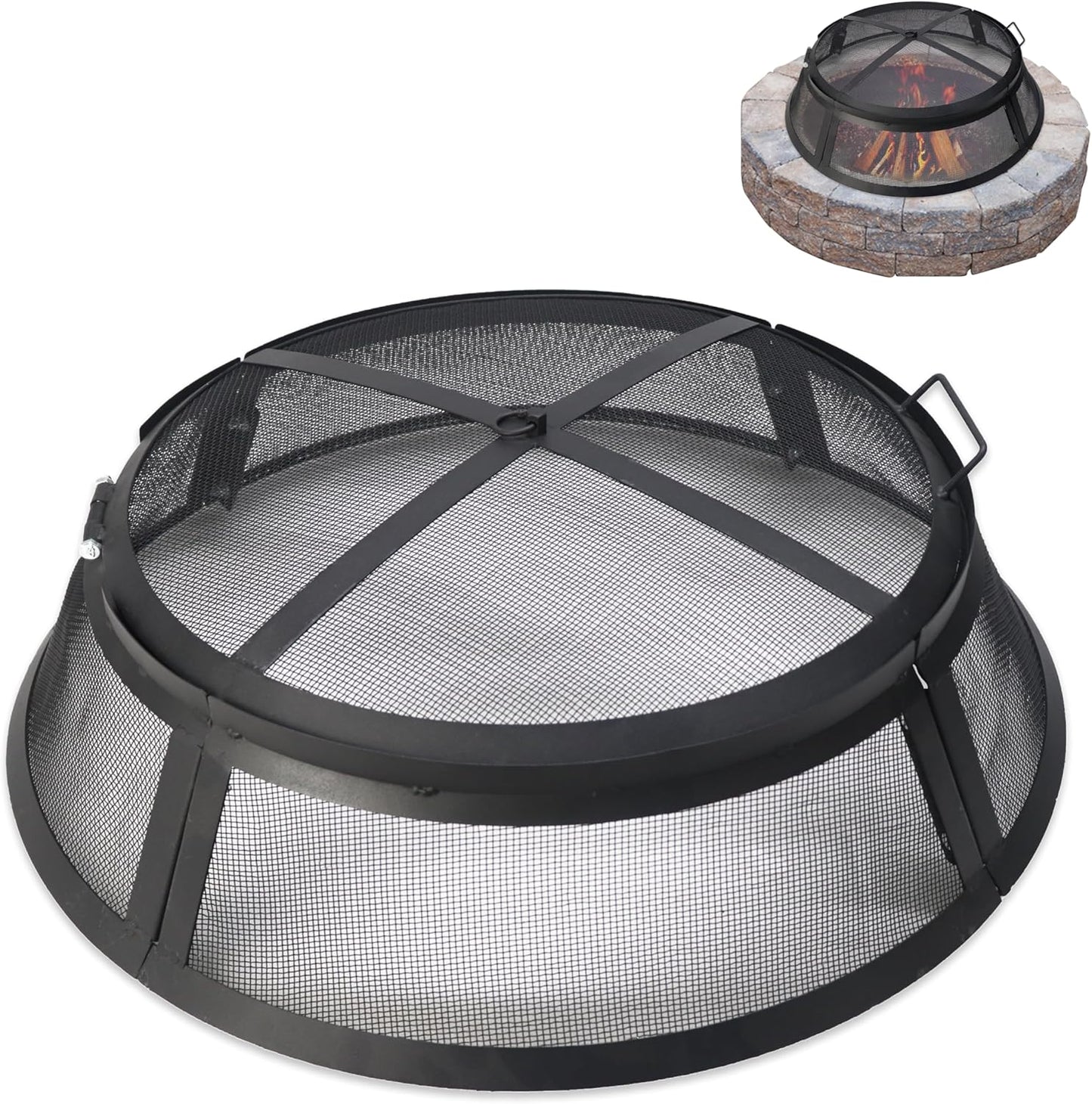FEBTECH - Fire Pit Screen 40 inch Round Heavy Duty Outdoor FirePit Screen Round with Hook for Easy to Lift Spark Ring, Firepit Replacement Screen & Fire Pit Insert