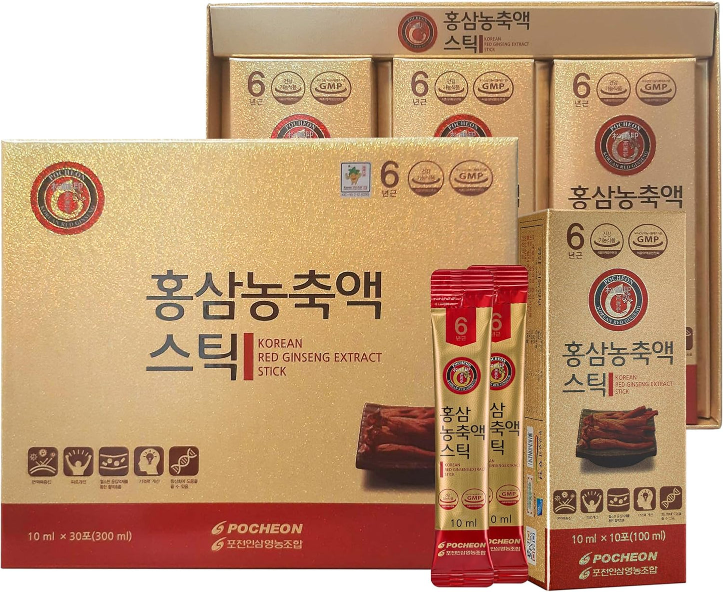 POCHEON KOREAN RED GINSENG Extract Stick, 30% Ginseng Extract, Single Serving Packs - 30 Sticks (10ml x 30), Natural Immune Support