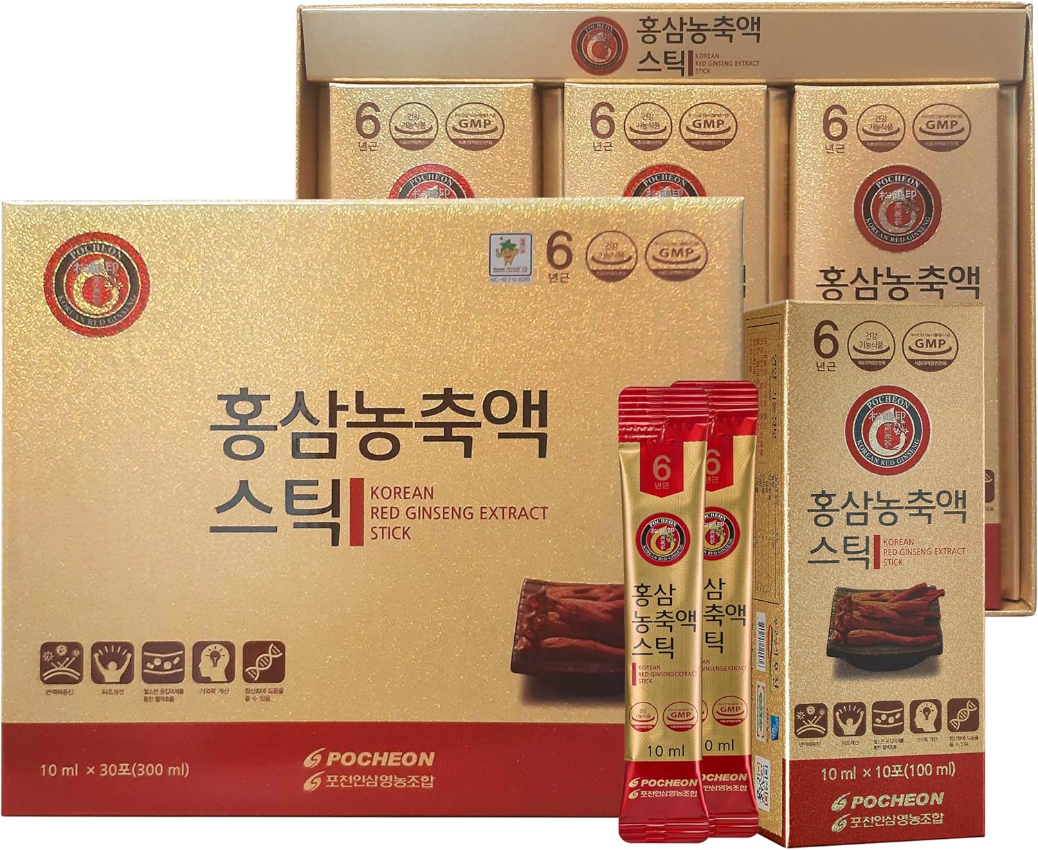 POCHEON KOREAN RED GINSENG Extract Stick, 30% Ginseng Extract, Single Serving Packs - 30 Sticks (10ml x 30), Natural Immune Support