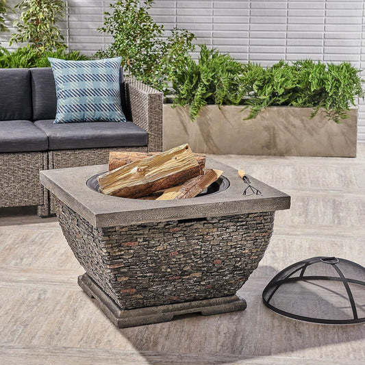 Merax 32" Grey Lightweight MgO Concrete Wood Burning Fire Pit,Grey
