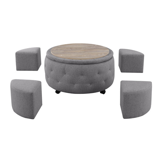 AC Pacific Matt Round Storage Ottoman with Reversible Tray Top, Dark Grey