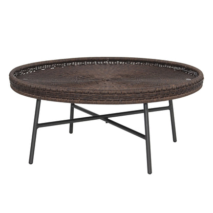 Abble 30” Wicker Indoor Outdoor Coffee Table with Metal Legs Round Patio  Side Table for Living Room, Patio, Garden, Backyard, Porch, Natural