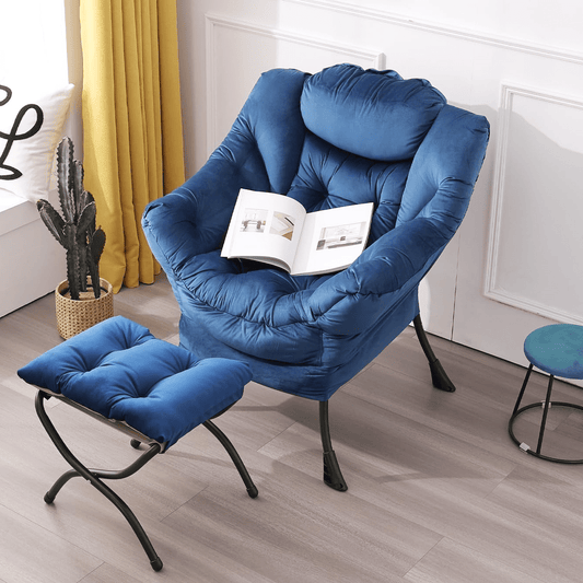 Aukfa Lounge Accent Chair with Ottoman, Lazy Chair Armchair Upholstered Sofa Chair,White‘