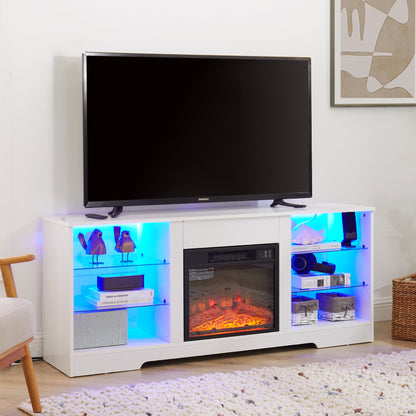 Aukfa Fireplace TV Stand for TVs up to 65" with LED & USB Charging Outlet for Living Room, Gray