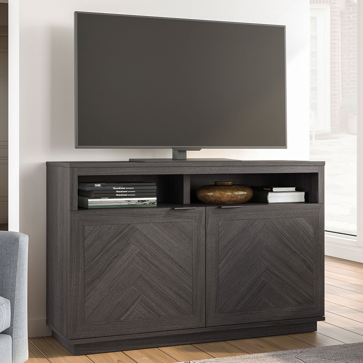 Better Homes & Gardens Herringbone TV Stand for TVs up to 55”, Gray