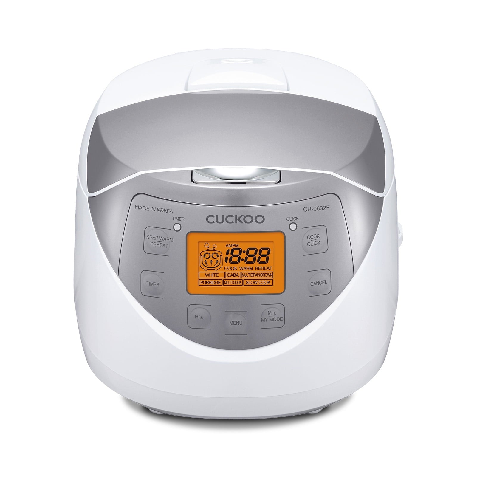 CUCKOO Rice Cooker 12 Cups Cooked Warmer with Nonstick Pot 11 Menu Options and Micom Fuzzy Logic Tech in White/Grey (CR-0632F)