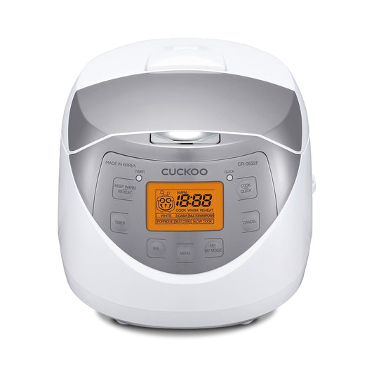 CUCKOO Rice Cooker 12 Cups Cooked Warmer with Nonstick Pot 11 Menu Options and Micom Fuzzy Logic Tech in White/Grey (CR-0632F)