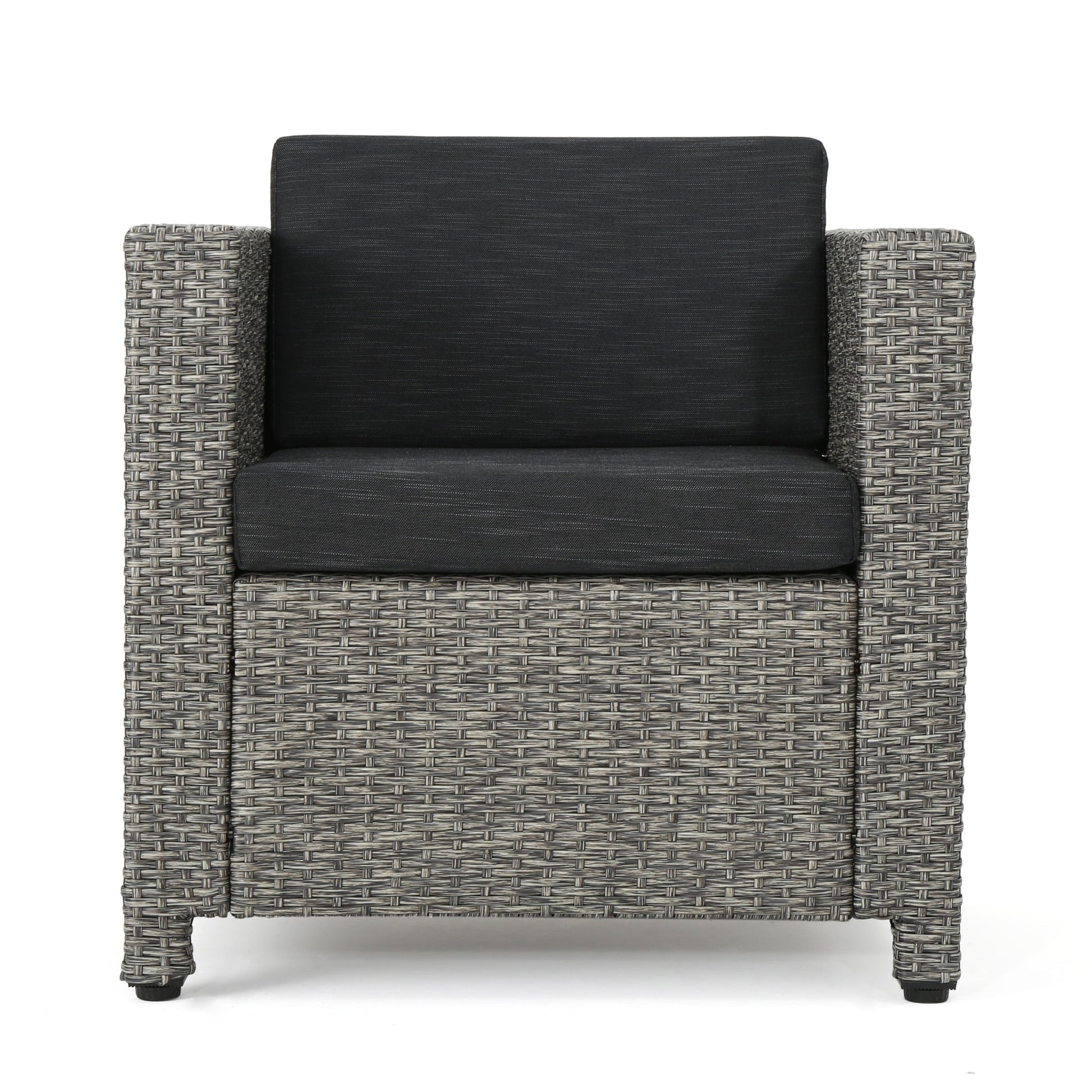 Cascada Outdoor Wicker Club Chair with Cushions, Mixed Black, Dark Grey