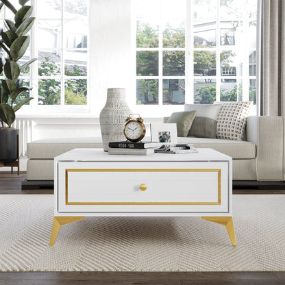 Castle Place Glam Coffee Table with Storage, White