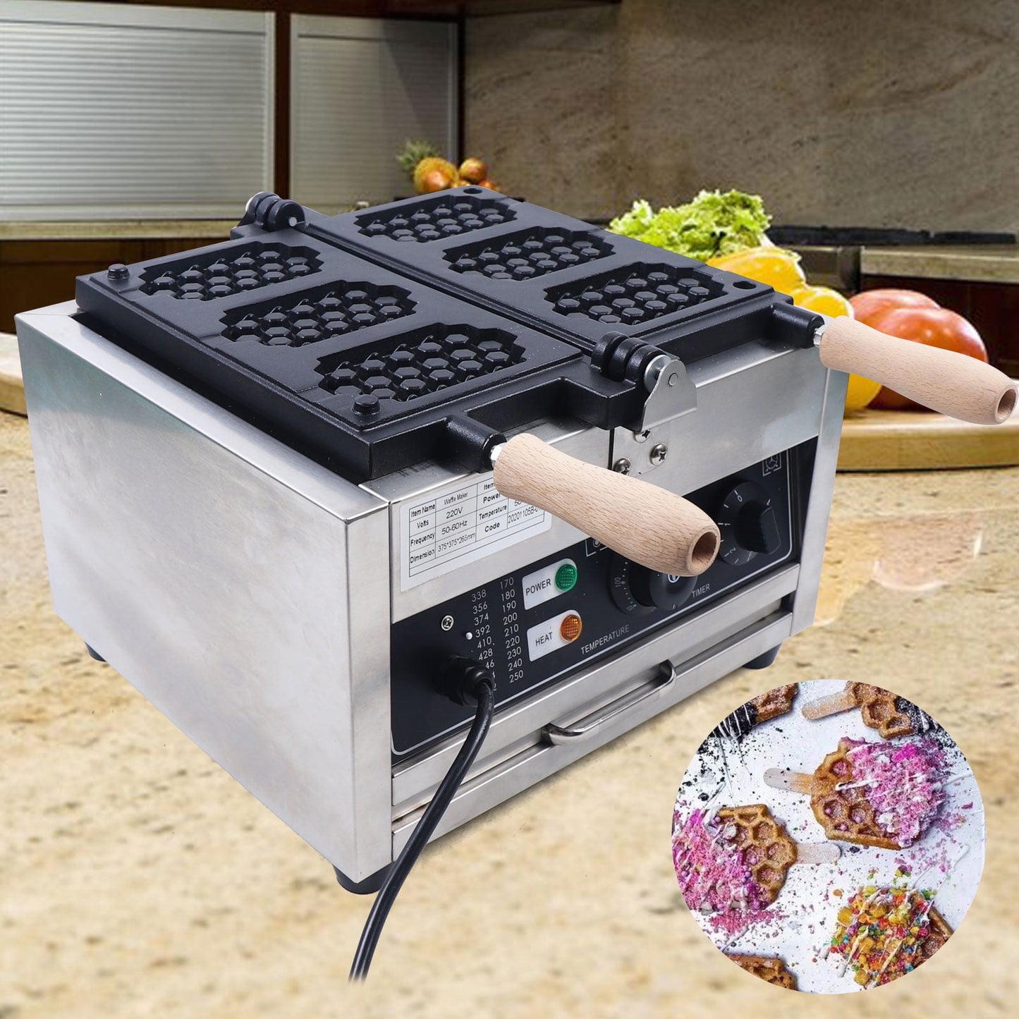 ChicHomey Waffle Maker, High-Quality Stainless Steel and Cast Aluminum, Non-Stick Grids, Double-Sided Heating, Makes 3 Honeycomb Waffles, Easy to Clean, Perfect for Quick Breakfasts