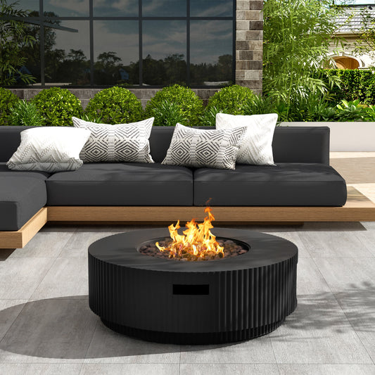 Christopher Knight Home 30" Patio MGO Propane Fire Pit, 40,000 BTU Ribbed Round Heater with Lid, Black