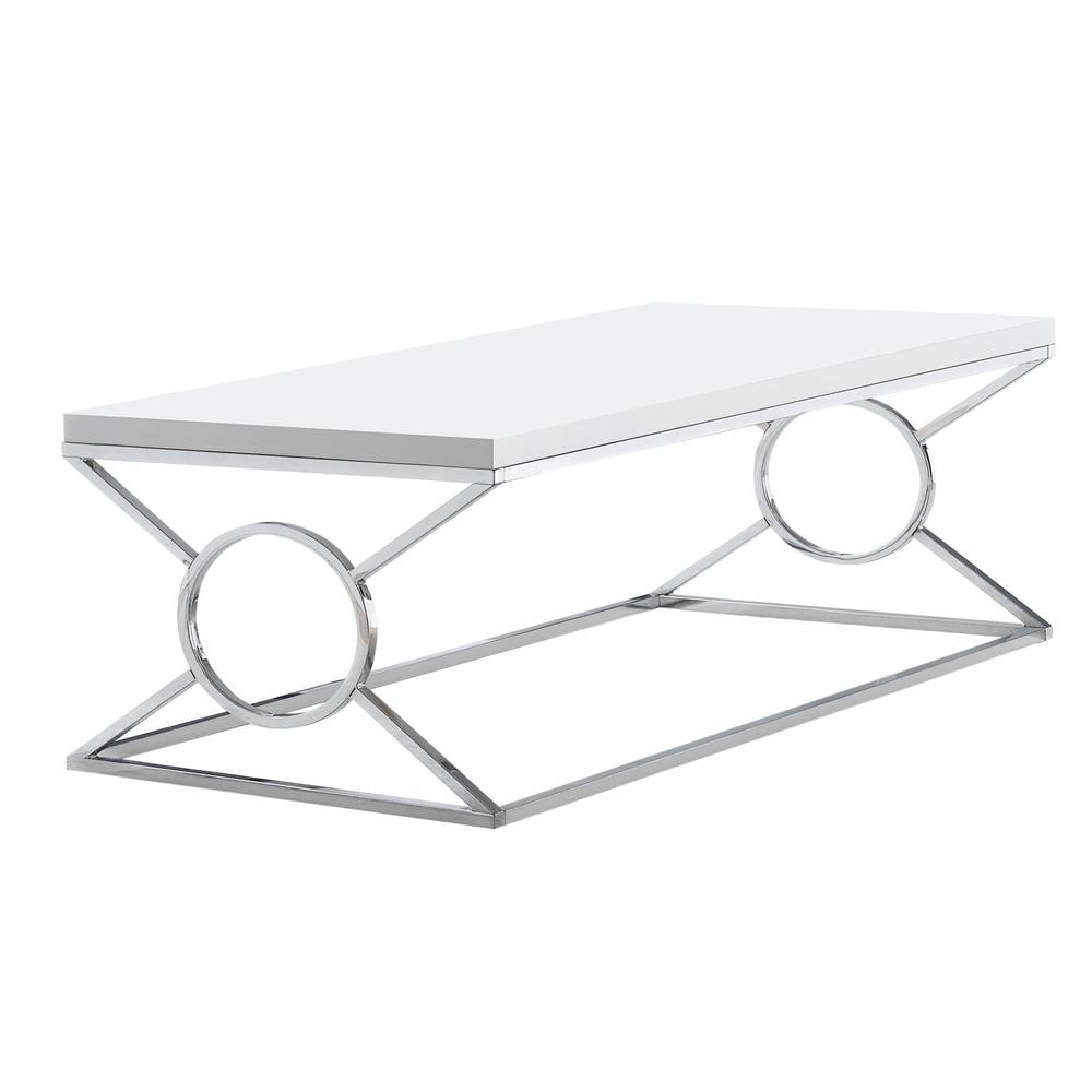 Coffee Table Accent Cocktail Living Room 44"L Metal Glossy White