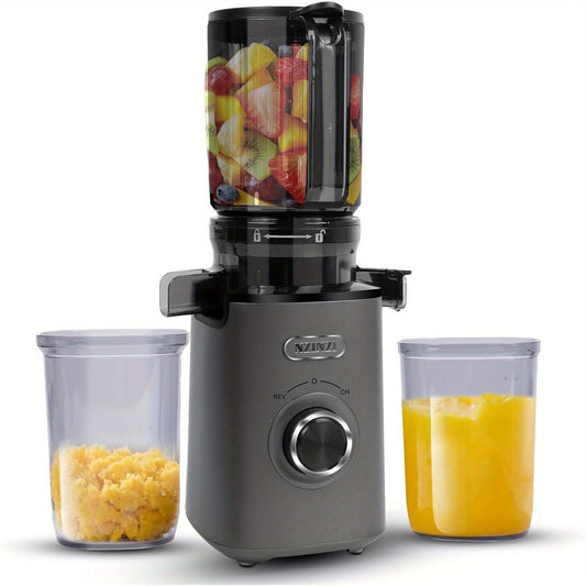 Cold Press Juicer, Slow Juicer Machine Easy to Clean, Self-Feeding Masticating Juicer with Large Feed Chute for Whole Fruits and Vegetables, High Juice Yield, Gray