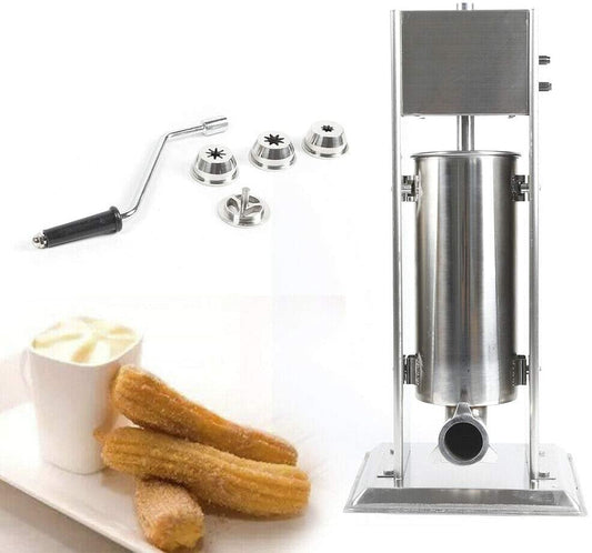 Commercial Churros Maker, 5L Stainless Steel Manual Spanish Churros Donuts Making Machine Vertical Churro Machine with 4 Nozzles for Home Restaurants Bakeries Cafeterias