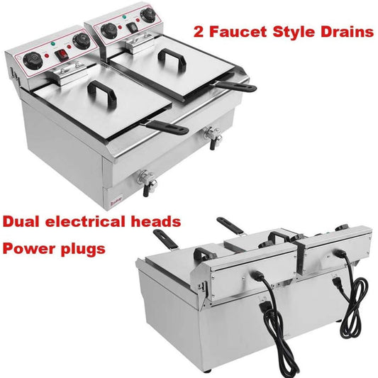 Commercial Deep Fryer 23.26Qt/22L Stainless Steel Electric Fryers with 2 Basket and Professional Heating Element, 110V Oil Consumption 12.7Qt/12L Oil Pan, 5000W Max US Plug