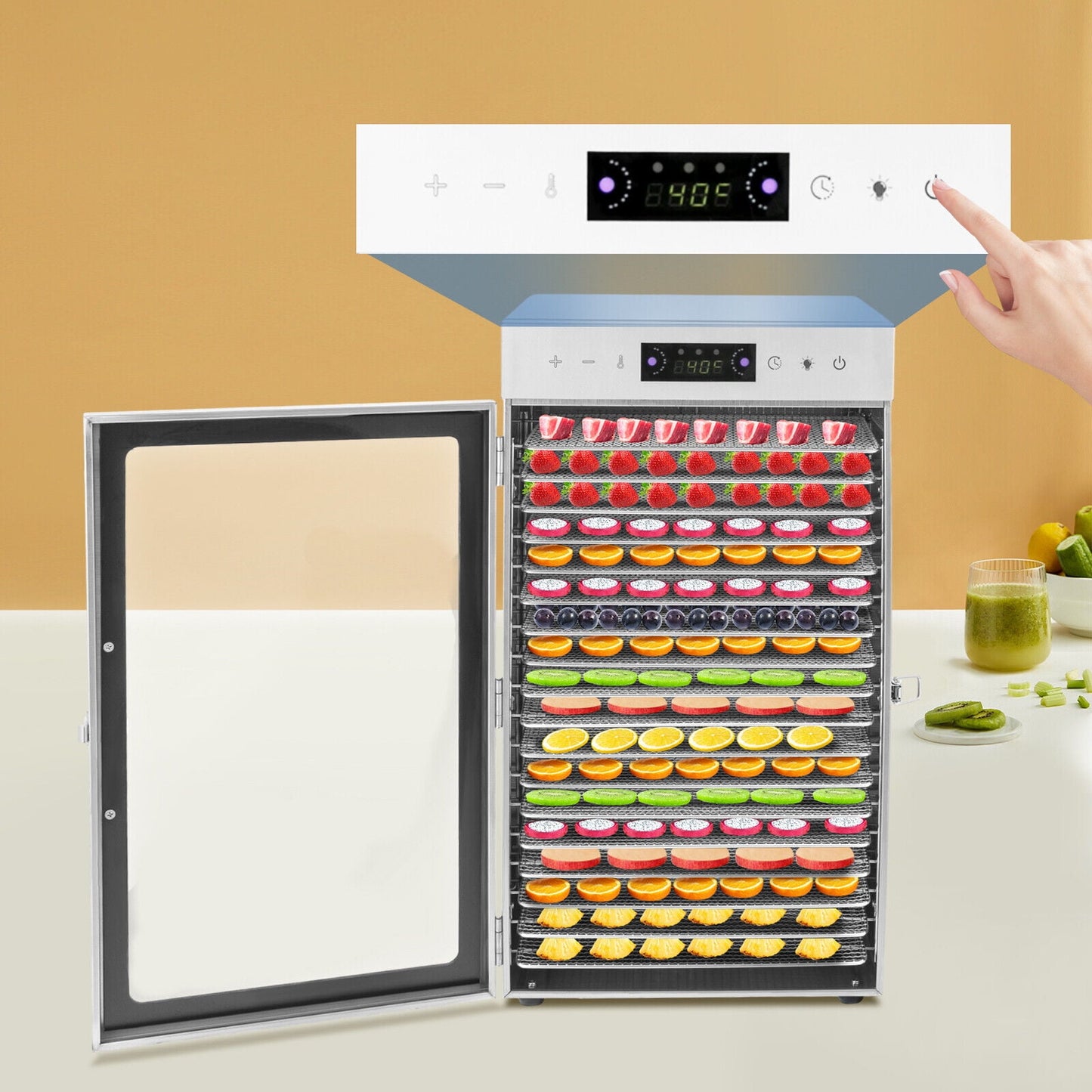 Commercial Dehydrator 18 Stainless Steel Trays Fruit Vegetable Food Dry Machine For Home, Pet Shop, Bakery