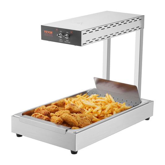 Commercial Food Warmer Lamp, 750W Stainless Steel Heating Light for Fries, Chips & Buffet, Countertop Warmer (104-122°F) - Silver