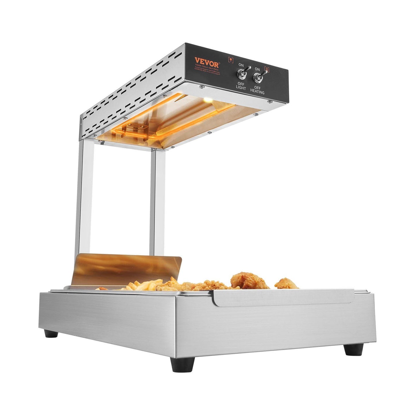Commercial French Fry Warmer 750W, Stainless Steel Food Heating Lamp with Adjustable Temperature 104-122°F, Electric Countertop Warming Light for Fries, Chips, Buffet, Restaurant Kitchen Use, Silver