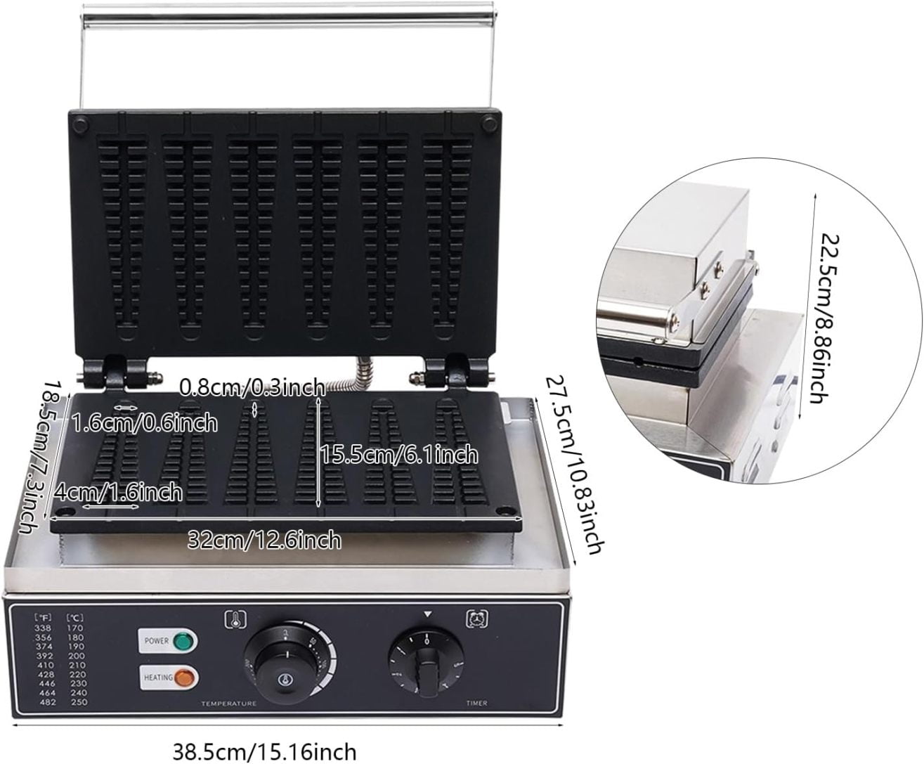 Commercial Non-Stick Electric Stick Waffle Maker, Non-Stick Pans, Restaurant Flip Waffle Maker, Makes Individual Waffles, Time and Temperature Controls, For Restaurant Snack Bar Home Use