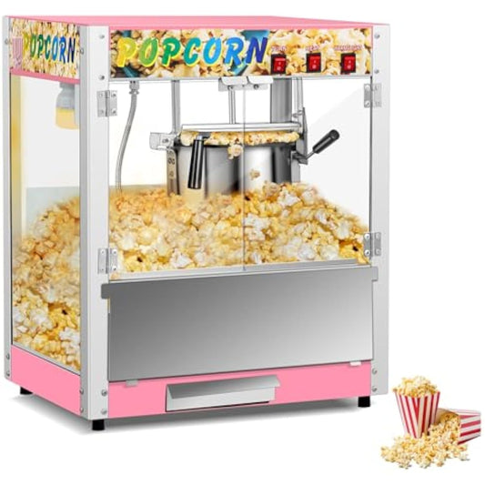 Commercial Popcorn Machine, 8 Oz Kettle, 850 W Countertop Popcorn Maker for 48 Cups per Batch, Popcorn Popper with 3-Switch Control Steel Frame Tempered Acrylic Doors