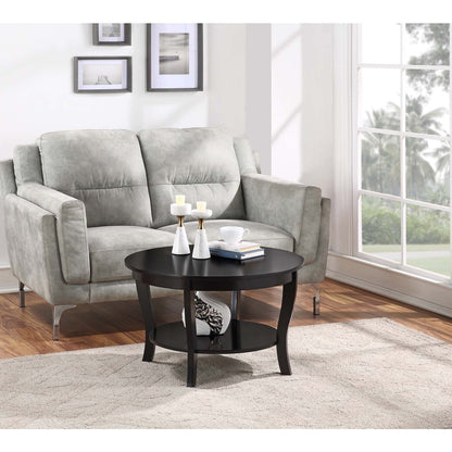 Convenience Concepts American Heritage Round Coffee Table with Shelf, Driftwood/White Wood Finish