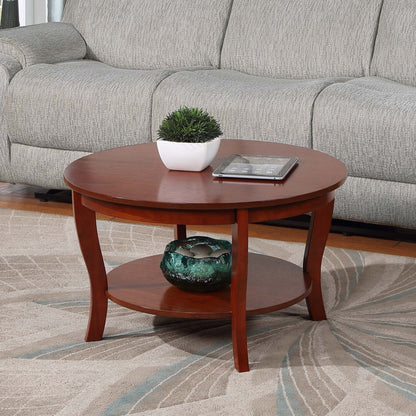 Convenience Concepts American Heritage Round MDF Coffee Table with Shelf, Mahogany