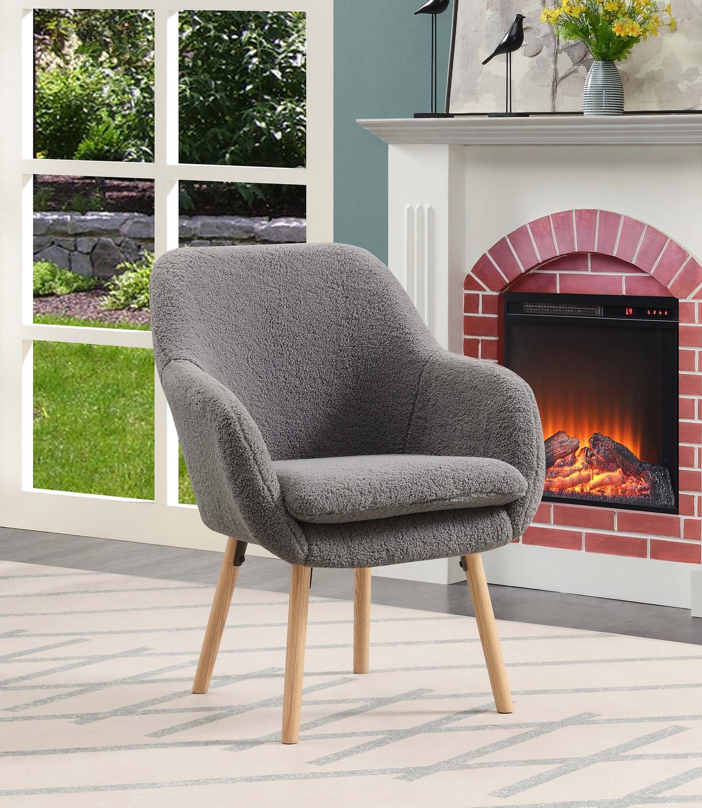 Convenience Concepts Take a Seat Charlotte Wingback Sherpa Accent Armchair, Sherpa Blue