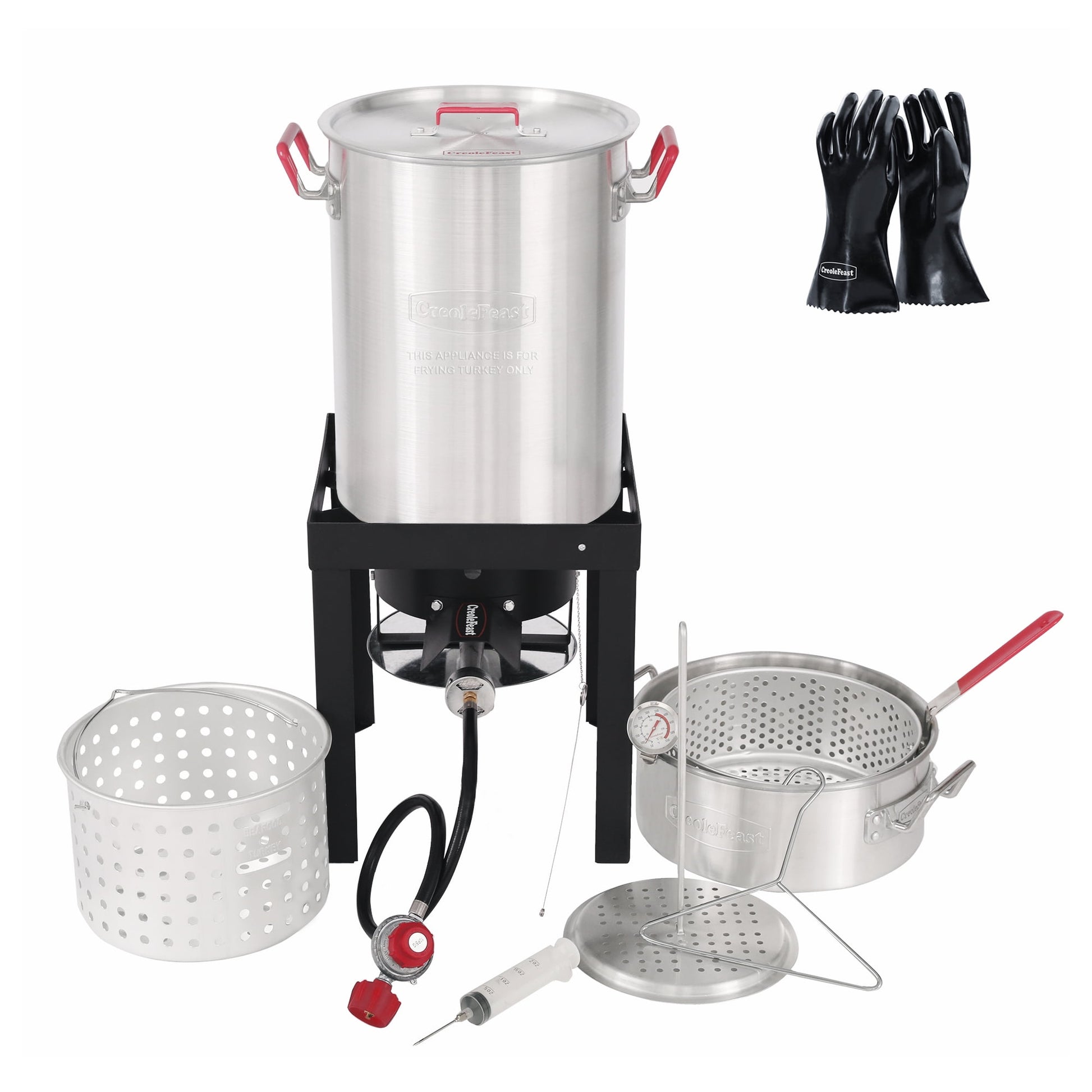 Creole Feast, TFK-TG-3001,30 Qt. Turkey and 10 Qt. Fish Fryer Boiler Steamer Kit with High Heat-Resistant Gloves