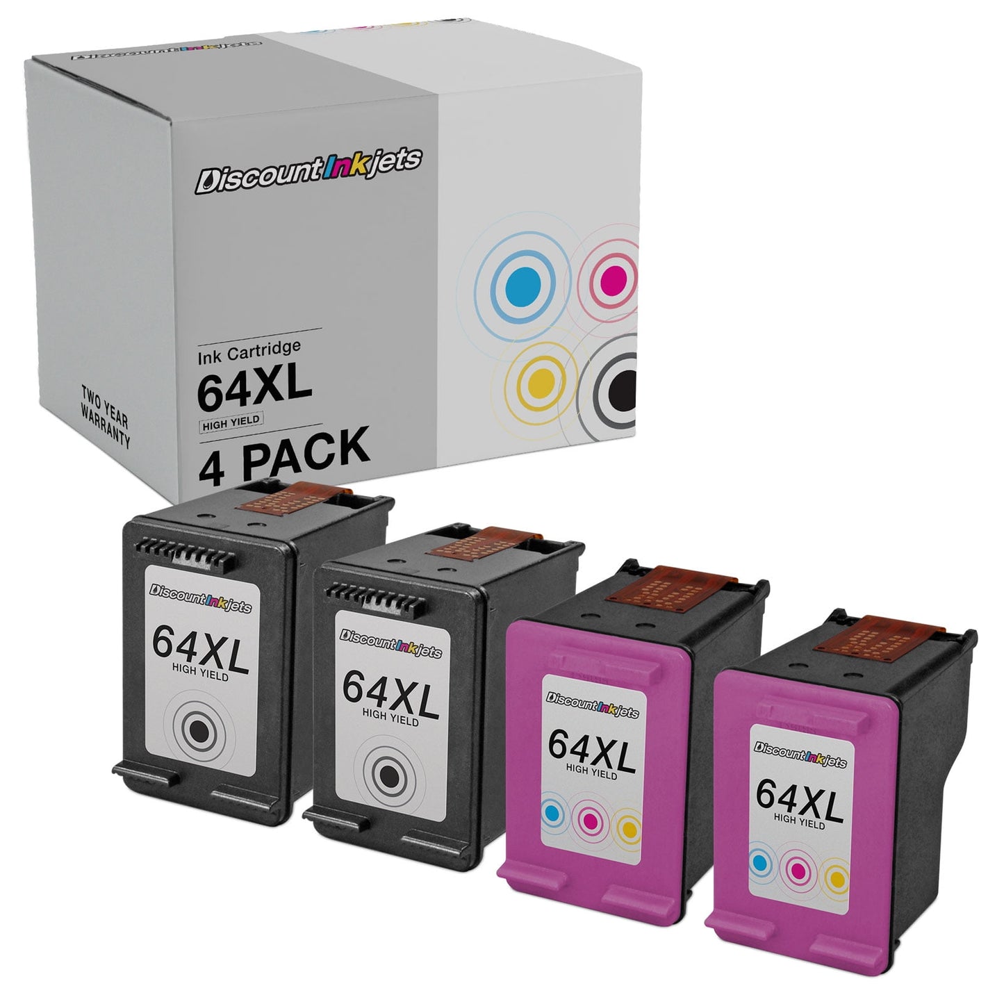 DI Ink Cartridge Replacements for HP 64XL High Yield 2 Black, 2 Color, 4pk Compatible with HP Envy models
