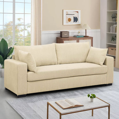 Lunale 79"L Corduroy Sofa, Deep Seat Sleeper Couch, 3-Seater Living Room Sofa, Green