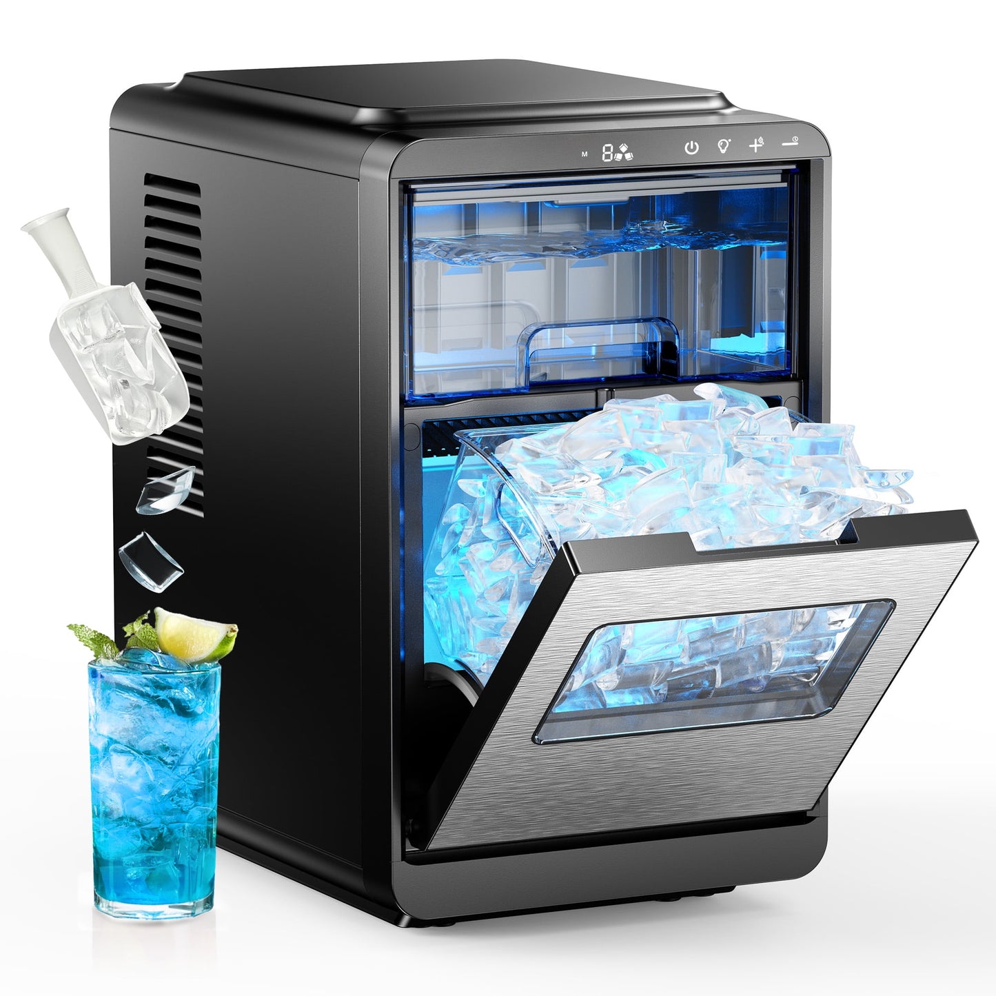 EUHOMY 30lbs Crescent Ice Maker, 1500 Cubes/Day, Ice Machine with Auto Cleaning, Dual-Side Tech, Timer, Black
