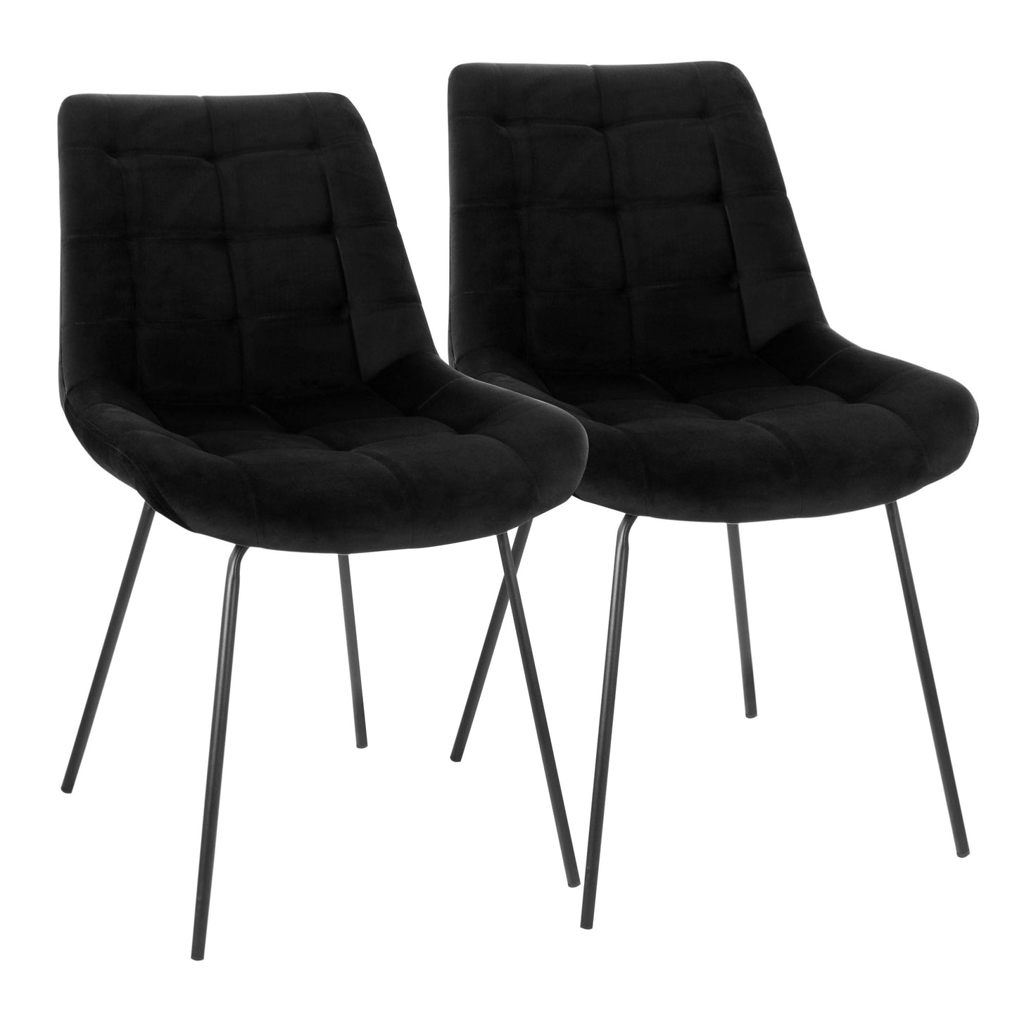 Elama 2 Piece Velvet Tufted Chair in Black with Metal Legs