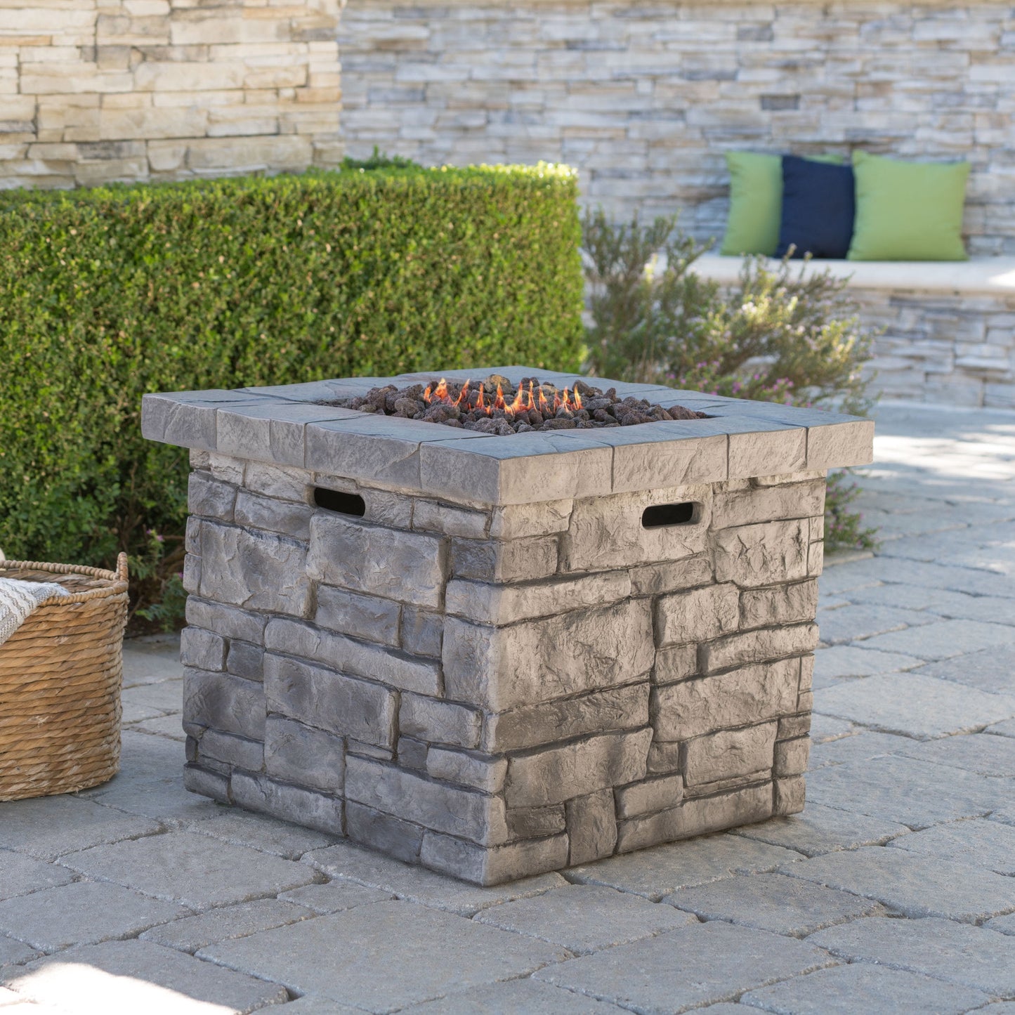 Enfield Outdoor Square Fire Pit - 40,000 BTU, Grey
