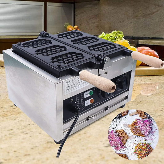 Fichiouy Commercial Waffle Cone Maker 3-hole Electric Rotating Baker Machine Nonstick Muffin Maker 1500W