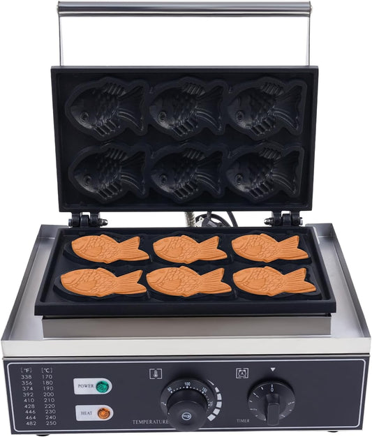 Fish Waffle Maker Electric Muffin Maker with Time and Temperature Control 1550W Stainless Steel Non Stick Double Mini Pancake Maker Machine Fish Shaped Waffle Plate for Home and Commercial Use
