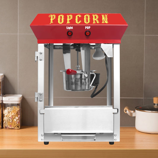 Funnil 6 oz Commercial Popcorn Maker Machine, Countertop Popcorn Maker with Stainless Steel Kettle Makes Up to 24 Cups, Vintage Movie Theater-Style Popper, Red