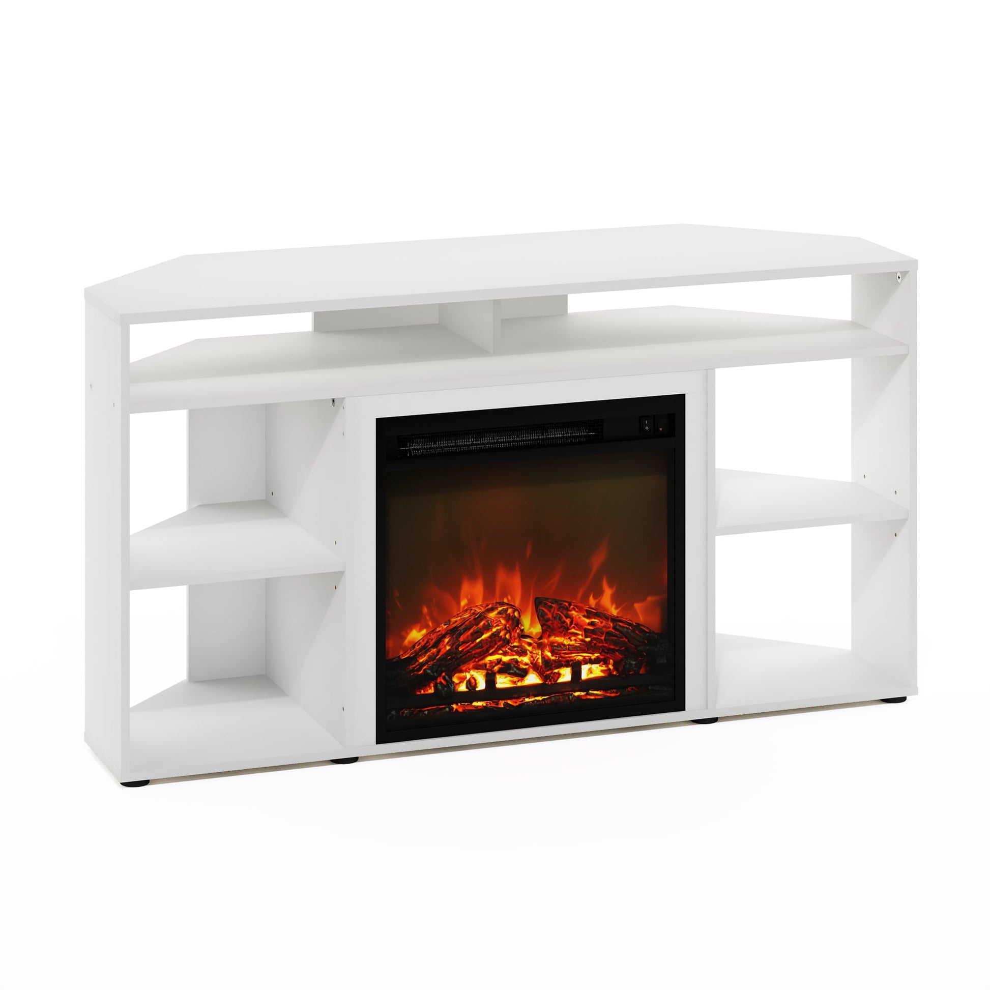 Furinno Jensen Corner TV Stand with Fireplace for TV up to 55 Inches, Solid White