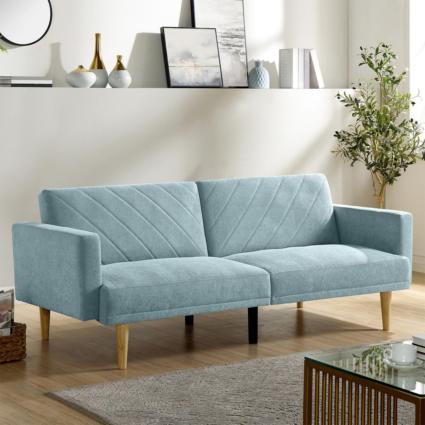 Futon Sofa Bed,Small Sofa,Sleeper Sofa,Mid Century Modern Futon Couch, Sofa Cama for Living Room,Blue