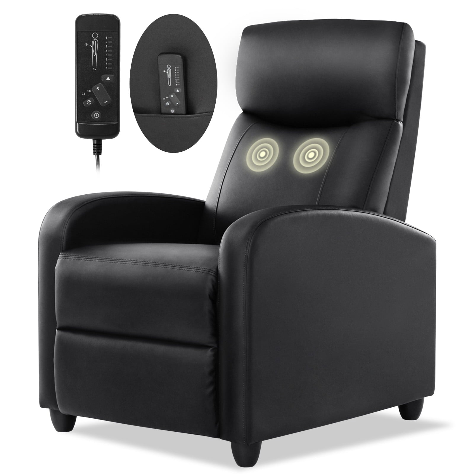 CONCETTA Massage Recline Chair with Padded Seat and Massage Backrest, Black