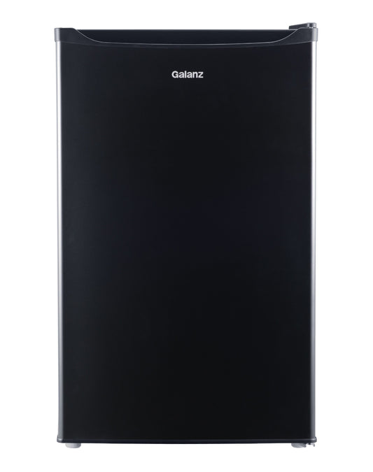 Galanz 4.3 Cu ft Single Door Mini Fridge, Black Estar, New, Width 19.92"
