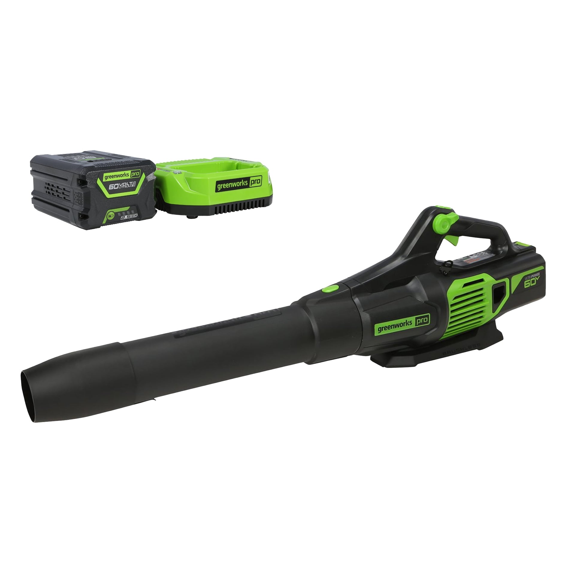 Greenworks 60V 610 CFM Cordless Brushless Leaf Blower with 2.5Ah Battery & Rapid Charger 2419402